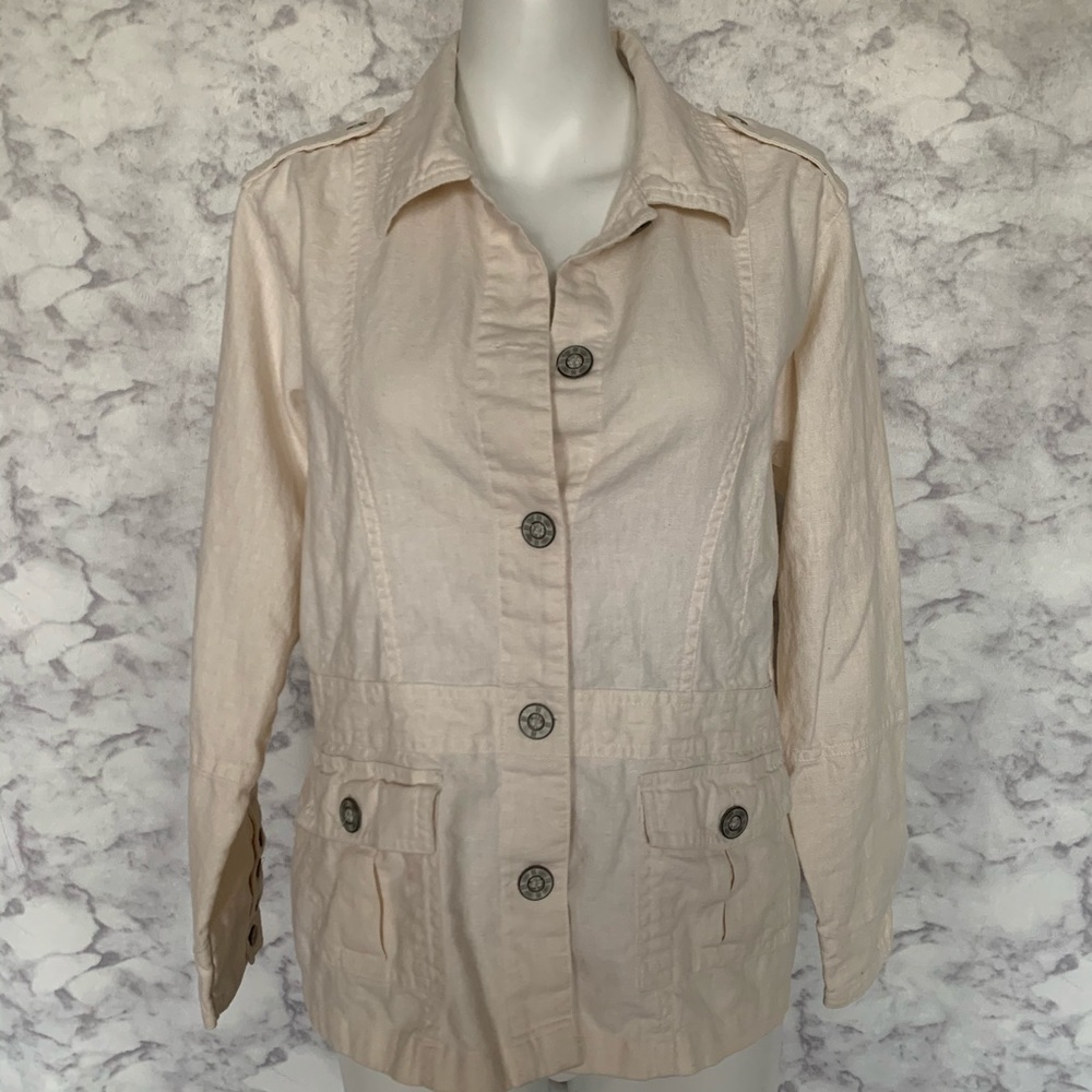 Bil Blass Cream Off White Linen Button Up Jacket